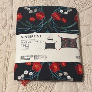 IKEA VINTERFINT Black Cushion Cover with Red and White Floral Accents